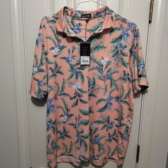 NWT Bad Birdie Men’s XXL Golf Shirt Polo Peach Floral Fiesta Tropical - Picture 1 of 7